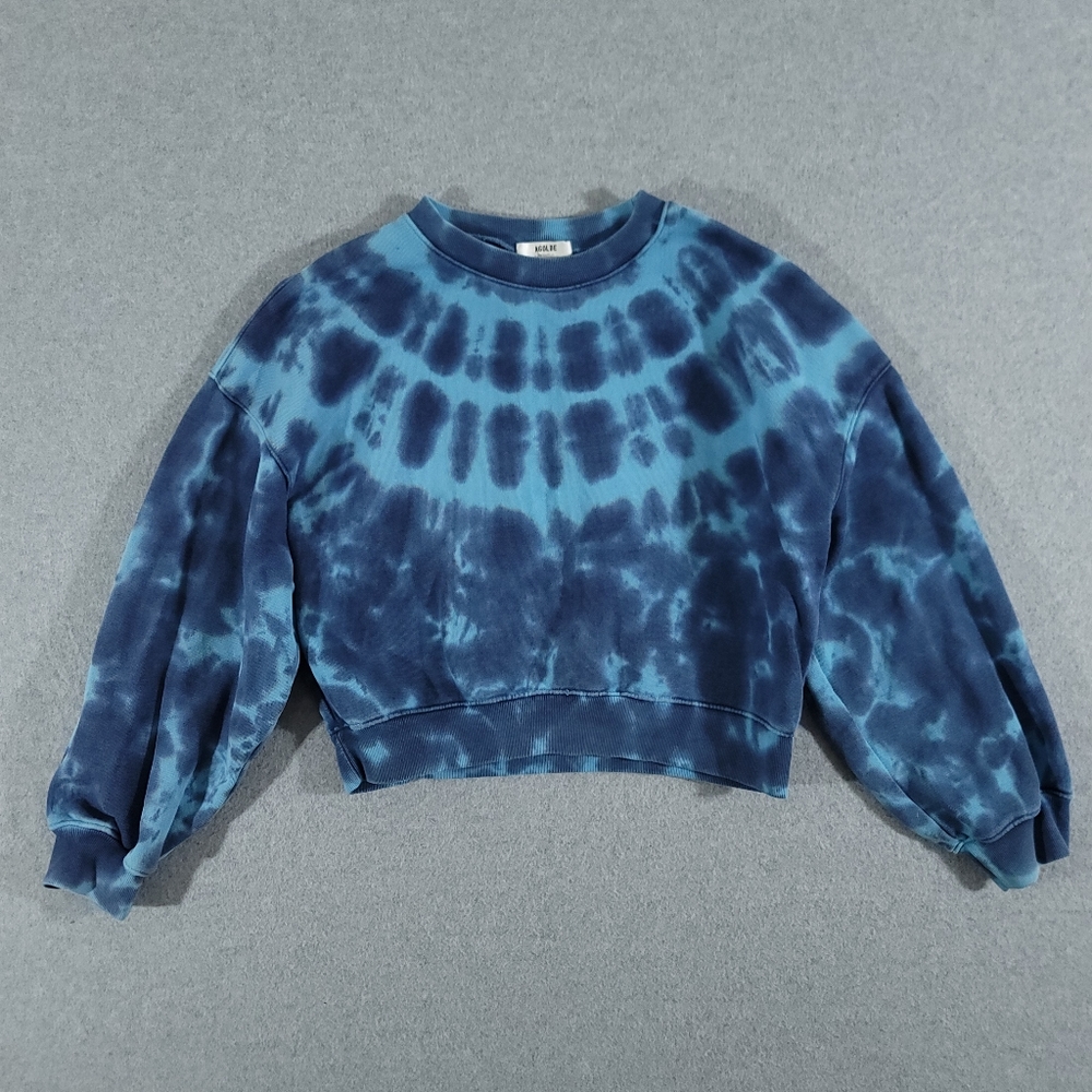 AGolde Tie Dye Sweater Size XS Blue Balloon Sleeve Cropped Sweatshirt